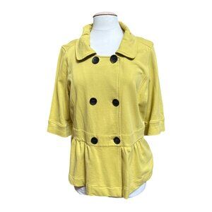 Merona Yellow Double-Breasted Peplum Jacket Blazer Cotton Y2K Ruche Collar Sz XL
